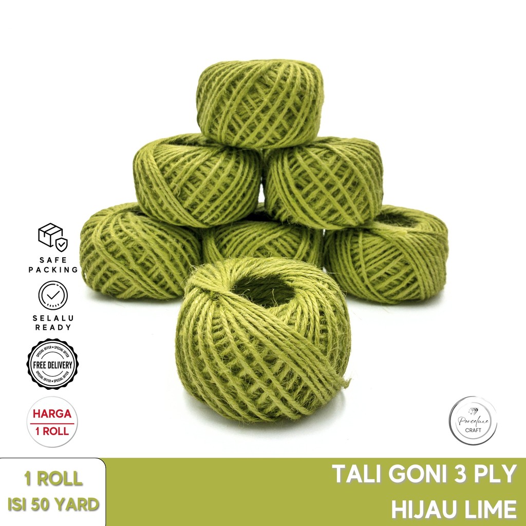 

DIY Kraft Craft Tali Goni Karung Burlap Jute Hampers Kado Bingkisan Natal Imlek Idul Fitri Import 3 Ply Harga per Roll 50 Yard Lime