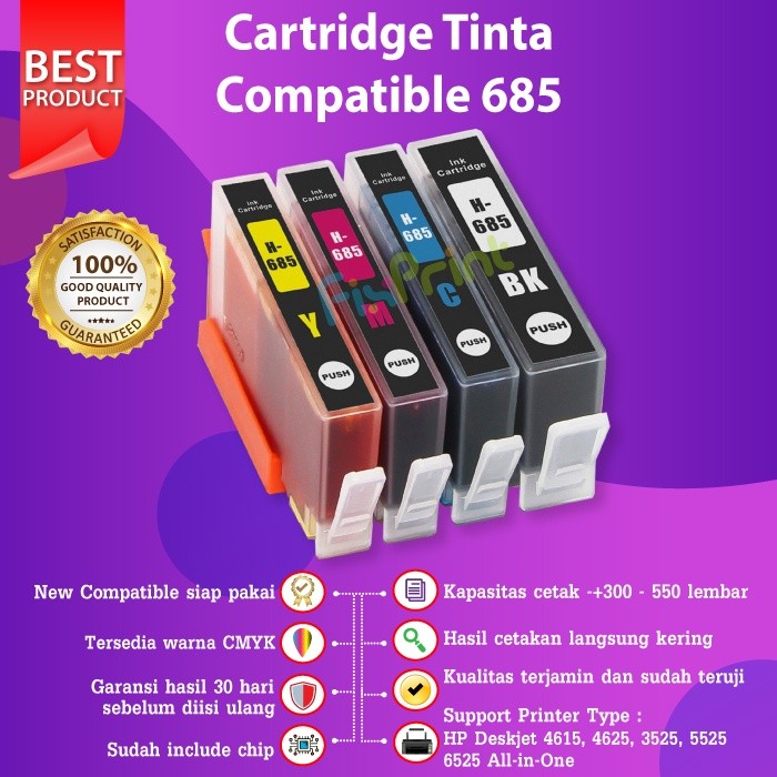 FixPrint Cartridge Tinta Compatible HP 685 Black Printer 4615 4625 3525 5525 6525