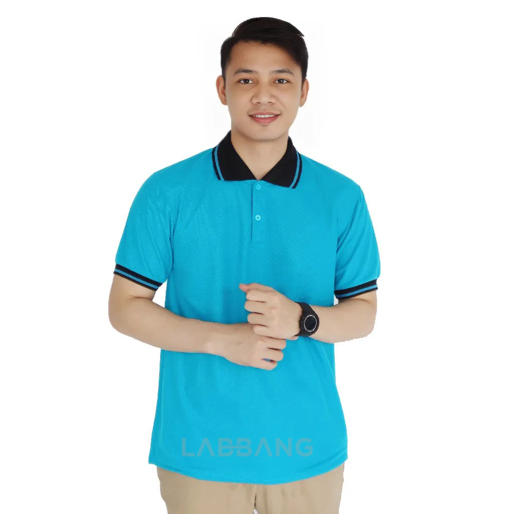 LABBANG Polo Shirt Kombinasi Baby Blue Unisex Pria Wanita