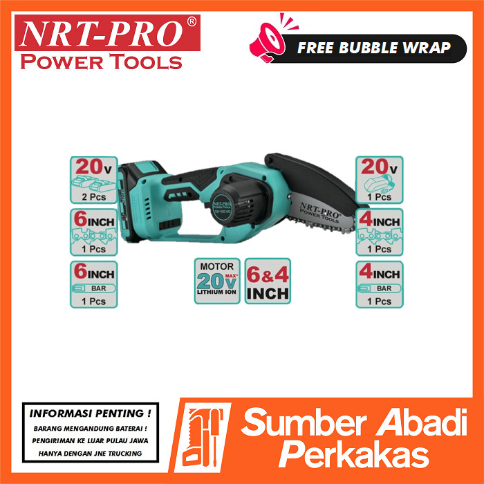 NRT-PRO CS 100 DC Mesin Cordless Mini Chainsaw 20V 4 & 6 Inch Gergaji Rantai Potong Kayu Chain Saw G