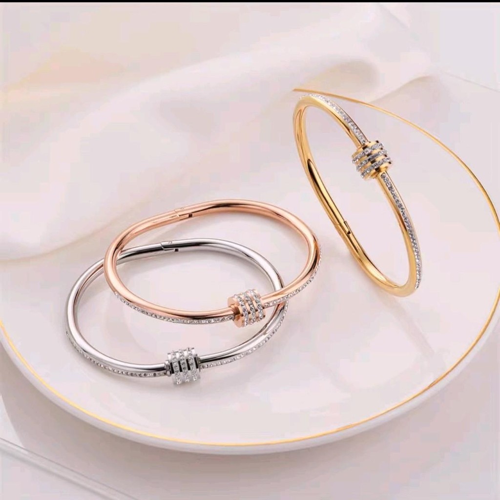 Gelang Titanium Wanita Anti Karat Bangle Berlian Bracelets