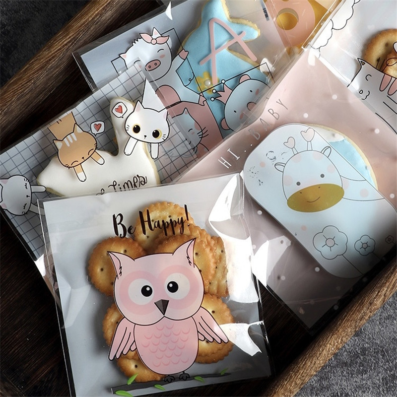 

100pcs Baking Packaging Biscuit Bags Moon Cake Cookies Bag Self-adhesive Snack Food Candy Packaging Bag 10*10cm