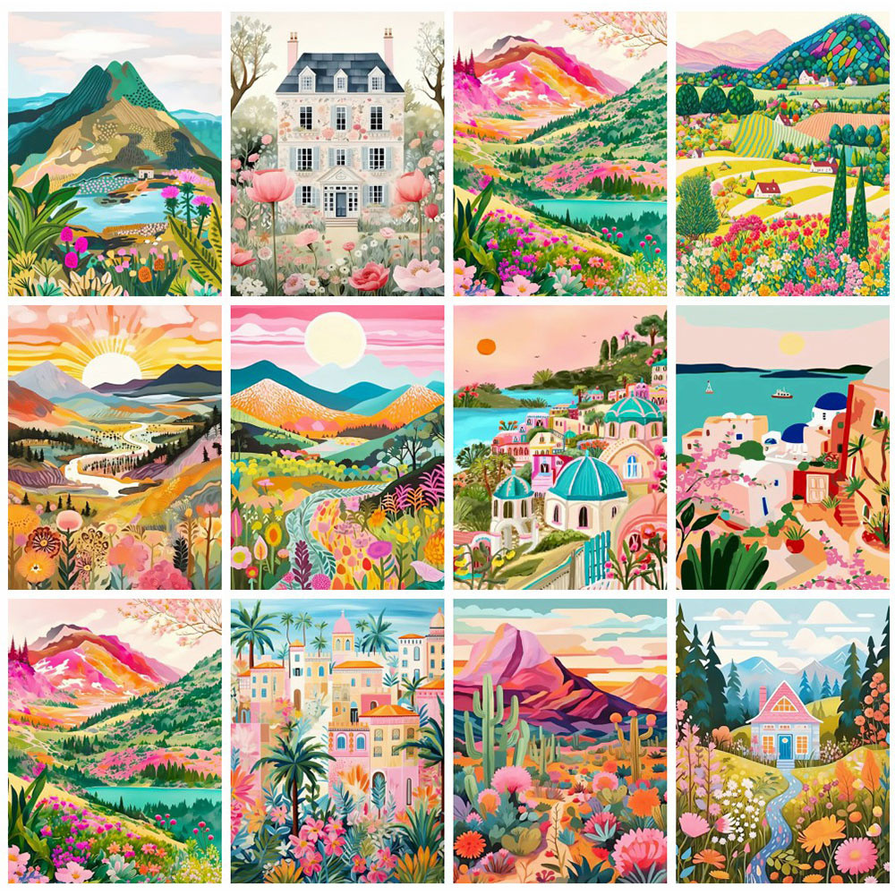 

Momoart Mountain Painting By Numbers On Canvas Landscape Arts Crafts Farm Oil Painting Flower House Decor For Home