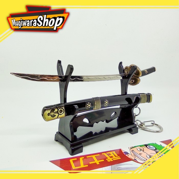 "Q.LnS" - PASTI READY Gantungan Kunci Miniatur Pedang Roronoa Zoro Anime One Piece Pajangan - Enma, 