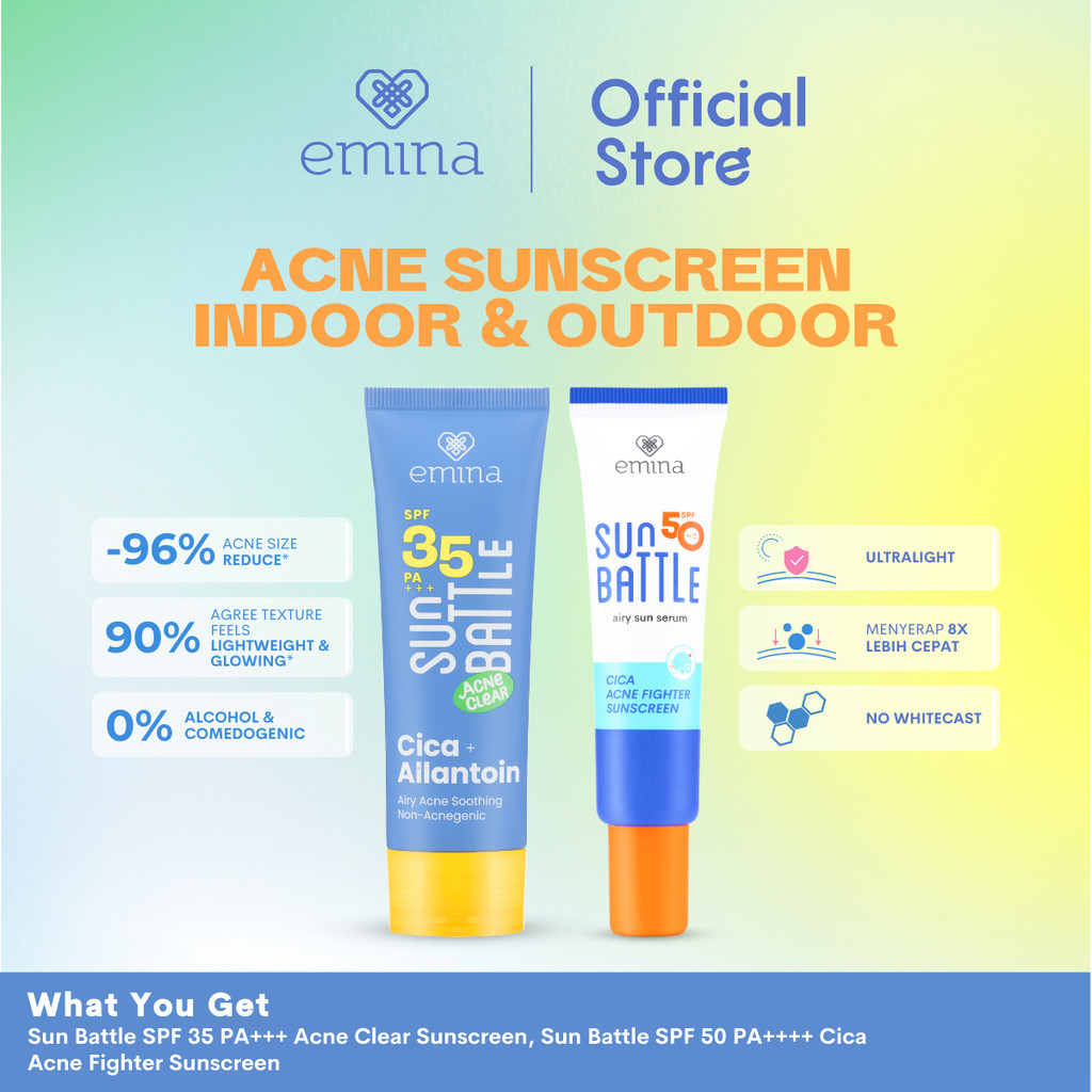 NEW Emina Max Protection Emina Sun Battle SPF 35 PA+++ Acne Clear Cica + Allantoin Airy Acne Soothin