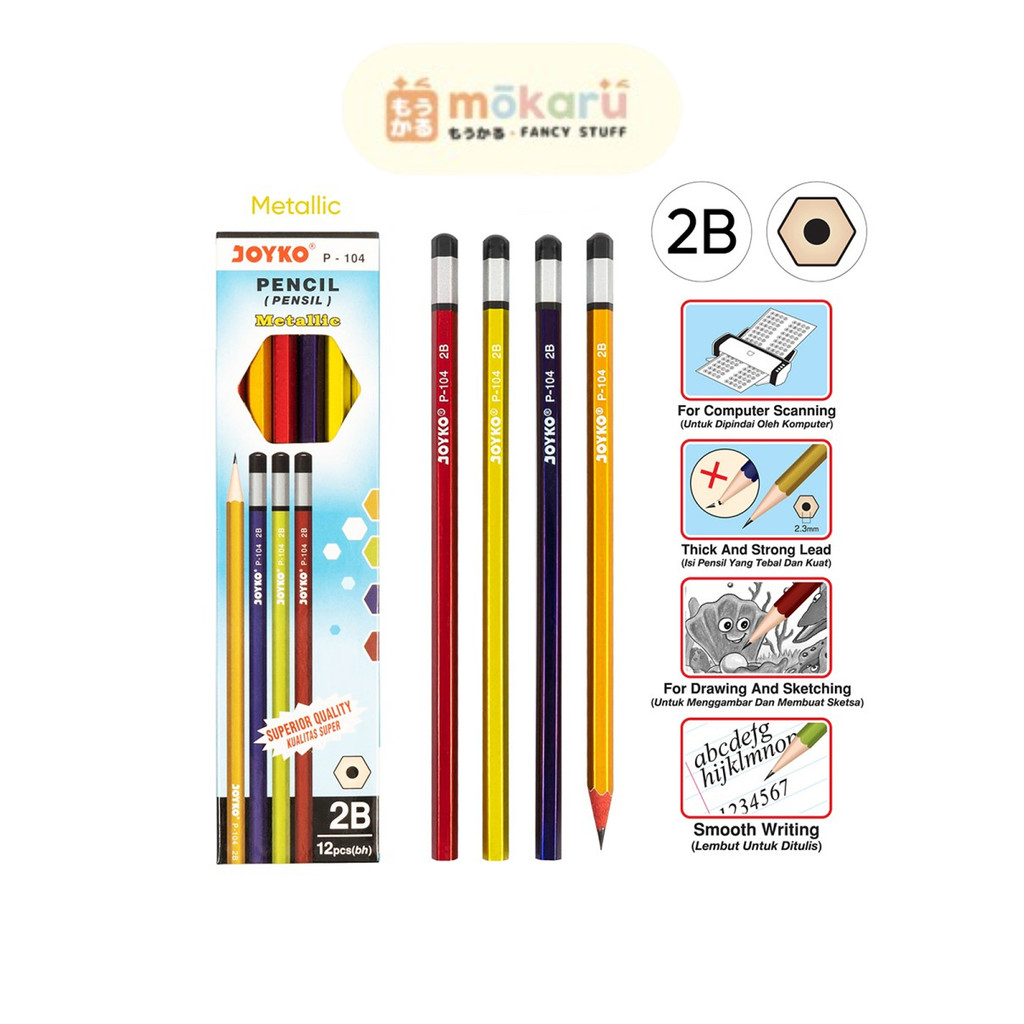 

Joyko Pensil 2B P-104 Metalic / Pensil 2B 1 Box isi 12 pcs