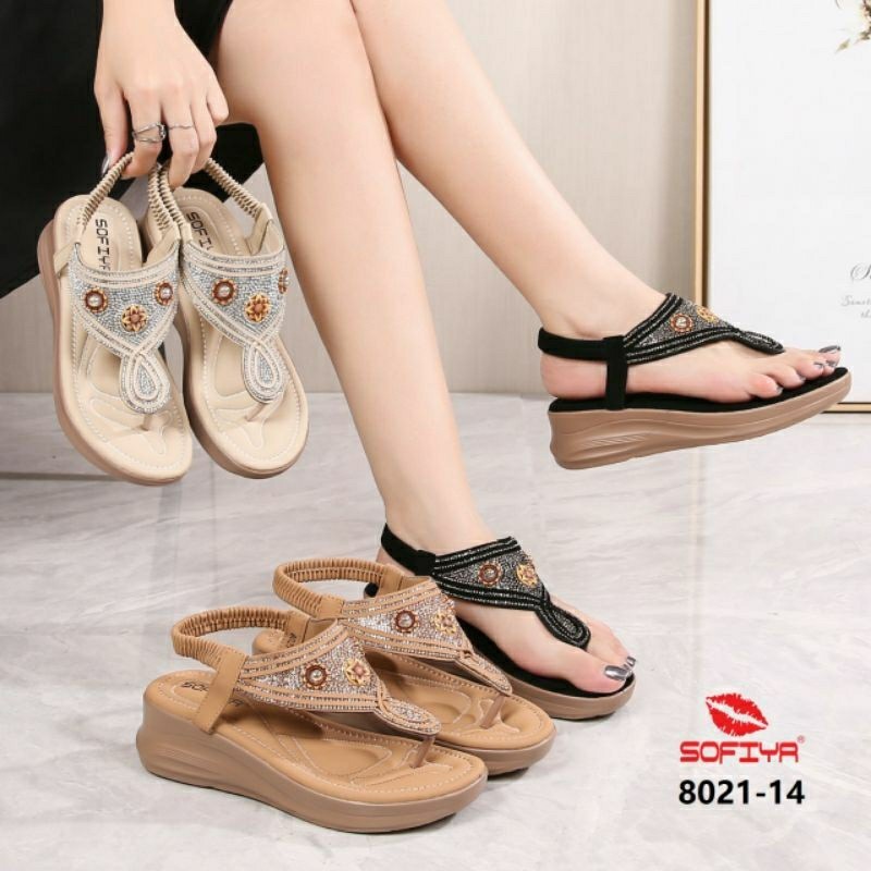SOFIYA ORI 8021 14 SANDAL SENDAL WANITA IMPORT SANDAL JEPIT TALI BELAKANG HAK TINGGI MOTIF  BUNGA2 W