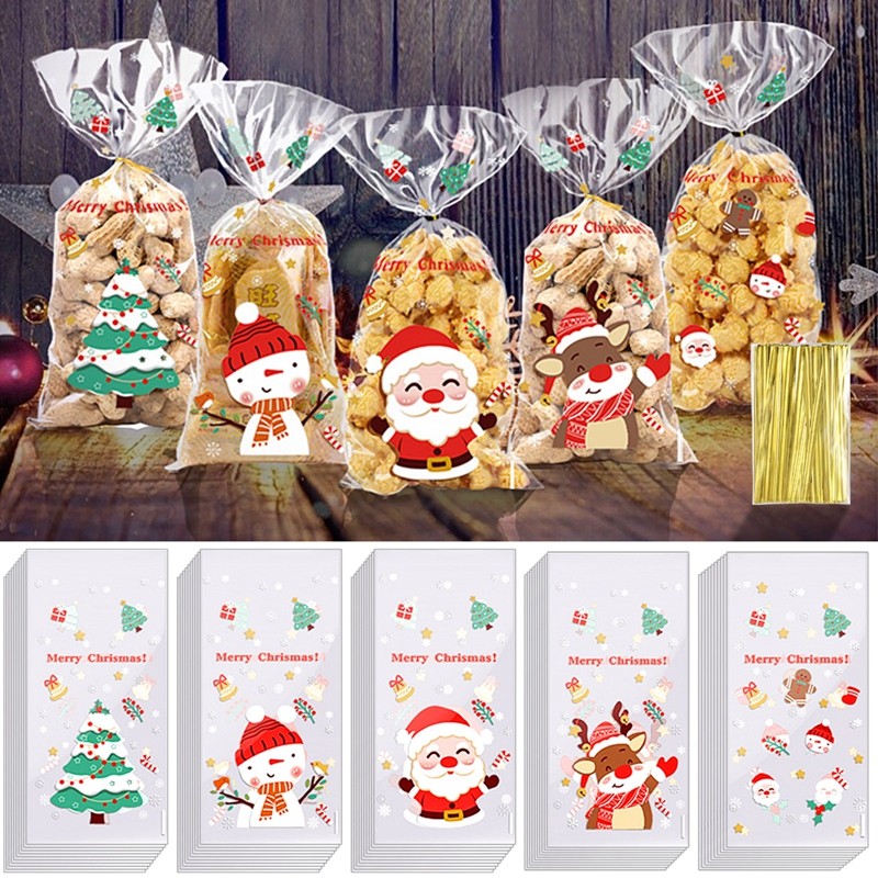 

50pcs/Set Christmas Gifts Bag Candy Bag 2024 Merry Christmas Decoration For Home Xmas Cristmas Navidad Noel New Year Packing Bag