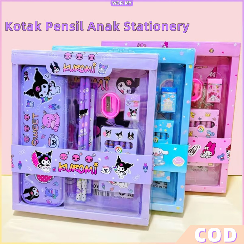 

【WOR·MY】Kotak Pensil Anak Stationery Untuk Hadiah Anak Sekolah / Alat Tulis Set Kotak Pensil Karakter Lucu Set 7 in 1