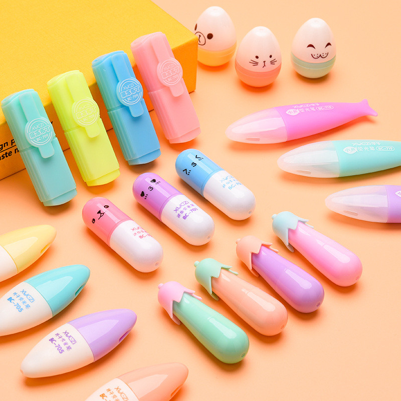 

6Pcs/Set Highlighter Pen Kawaii Mini Markers Colorful Creative Design Painting Graffiti School Supplies Stationery