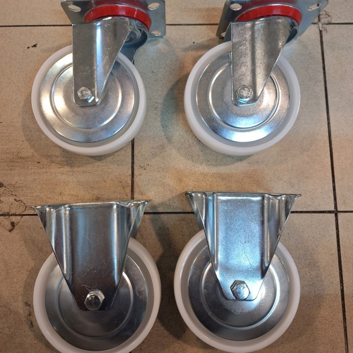 Roda Troli Nilon Putih 6 Inch 1Set ( 2 Hidup 2 Mati )