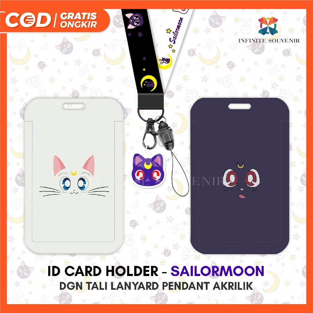 

[N003] SAILORMOON / Name Tag Card Holder Motif Karakter Sailor Moon / Usagi / Mars / Uranus / Kucing Hitam / Luna / Crystal dengan Tali Lanyard Pendant Akrilik / ID Card Holder Tali Gantungan Acrylic Lucu / Nametag / Tempat Kartu Flazz / Emoney