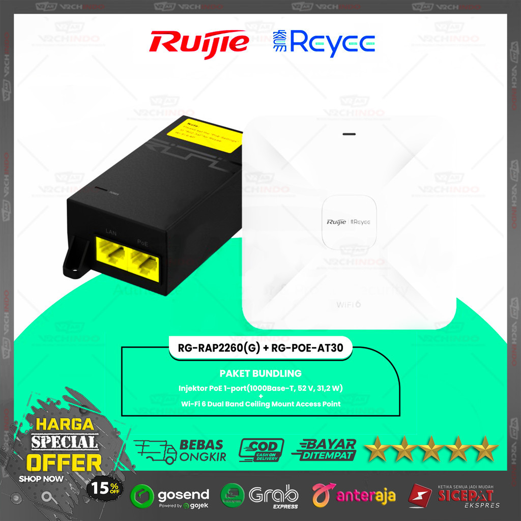 PAKET Reyee Ruijie RG-RAP2260(G) + PoE Injector + RG-POE-AT30 Access Point 