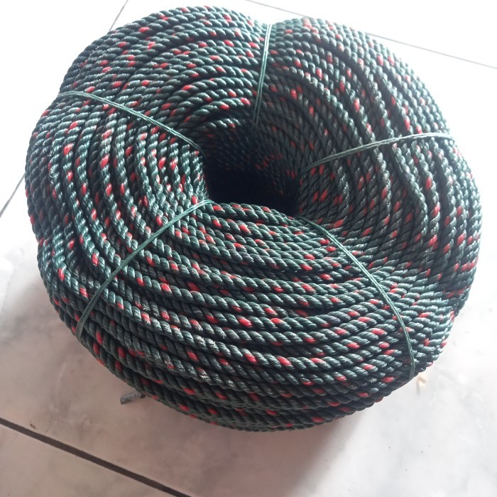 

1 Roll Tali Tambang 5mm Tali Tambang Plastik PE Hijau Bintik Merah -+200Meter