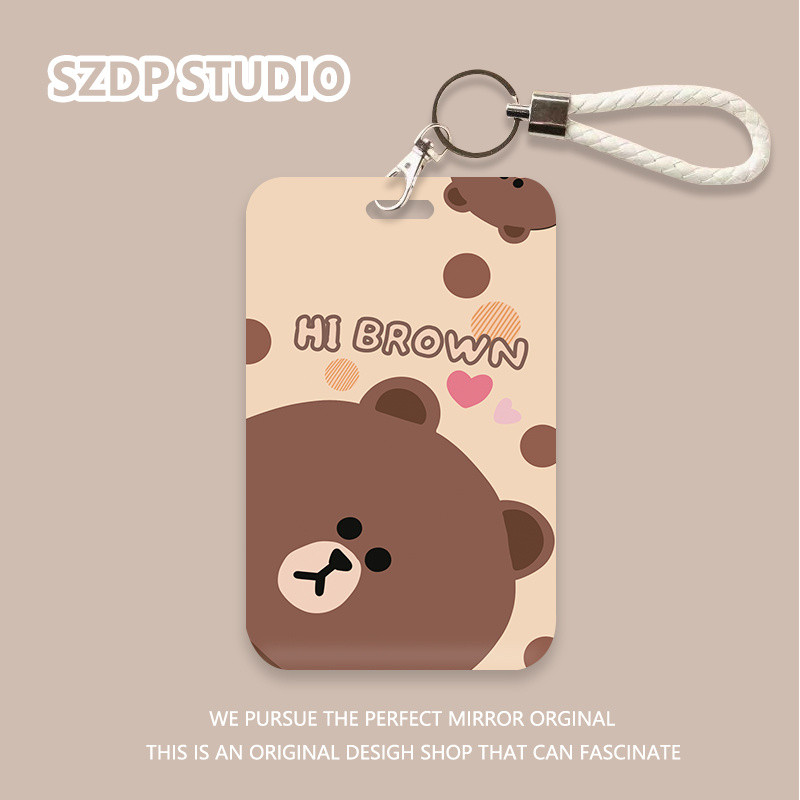 

ID CARD Penutup pelindung gantungan kunci terintegrasi kawaii lucu pola kepala beruang coklat kartun Korea penutup pelindung kartu bank penutup pelindung kartu bus kartu ID