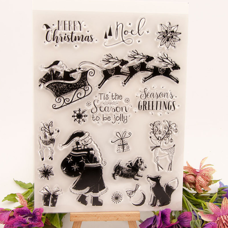 

Santa Deer Sleigh Transparent Seal Clear Silicone Stamp Cutting DIY Scrapbook Rubber Coloring Embossing Decor Reusable 20.5*15cm