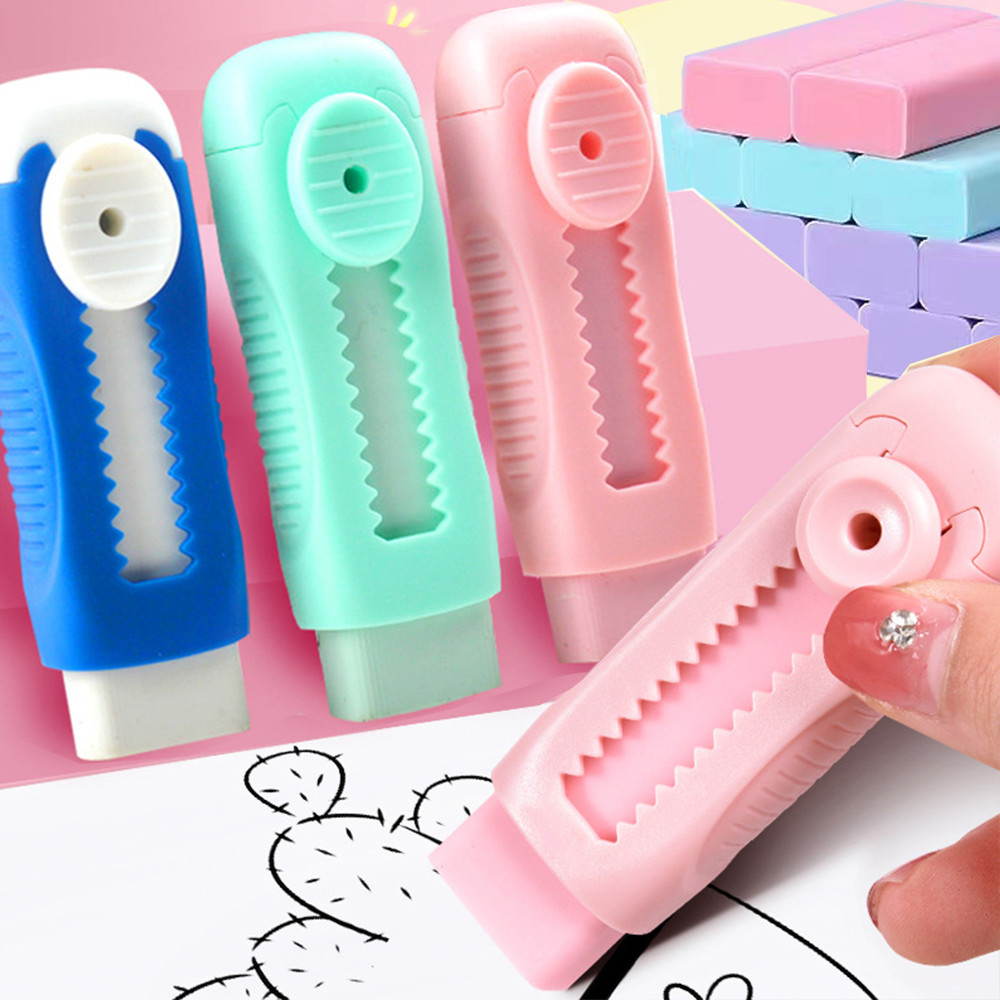 

Colored Push Pull Rubber Erasers Simple Sliding Retractable Pencil Eraser For Students Drawing Stationery School Office Supplies