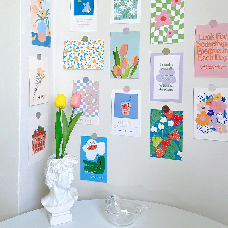 

Ins Colorful Flower Artistic Postcards Cute Decorative Card Photo Props Home Decor Diy Background Wall Greeting Card 30 Sheets
