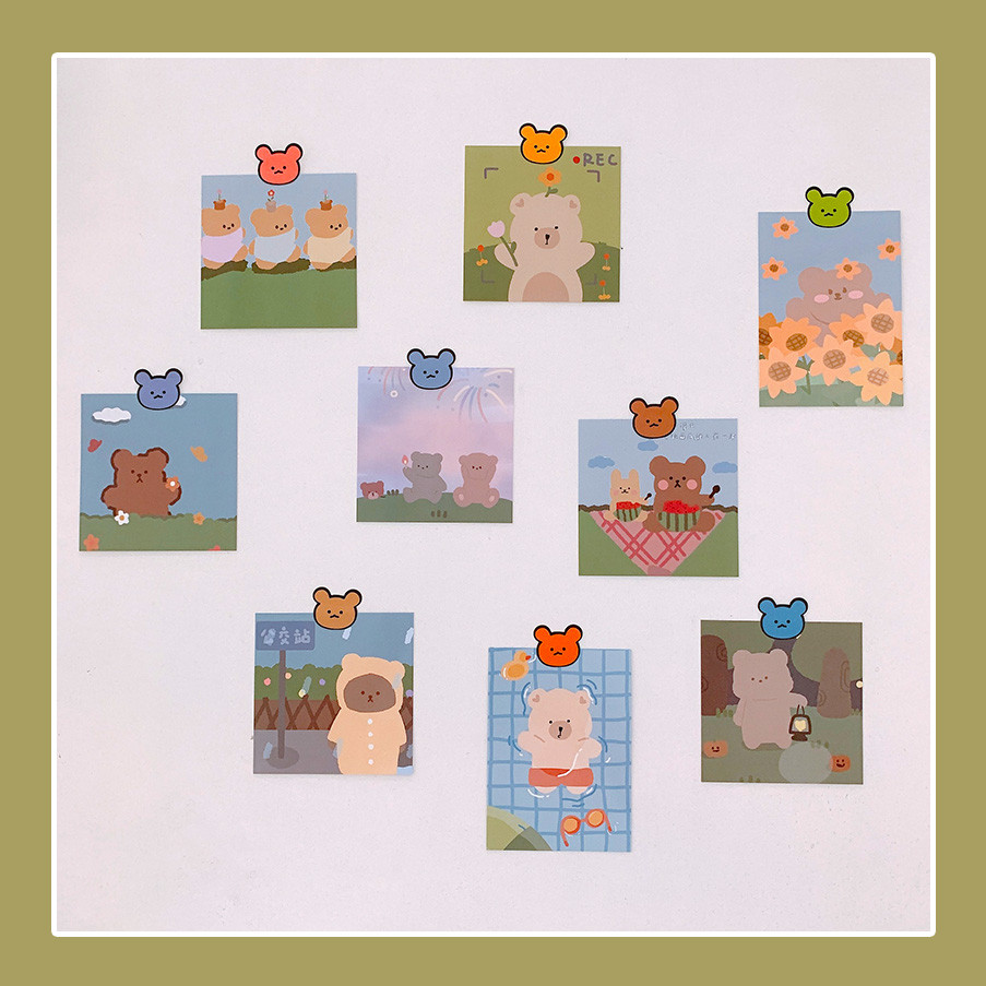 

Korea Ins Cartoon Cute Bear Creative Decorative Card 9 Sheets Single Side Postcard Student Greeting Cards Kawaii Wall Sticker