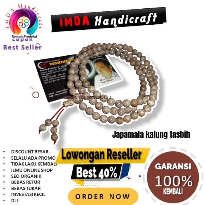 IMDAHANDICRAFT Japamala kalung tasbih bhuda biji rotan ukuran 108 biji 8 mm By Imda Handicraft