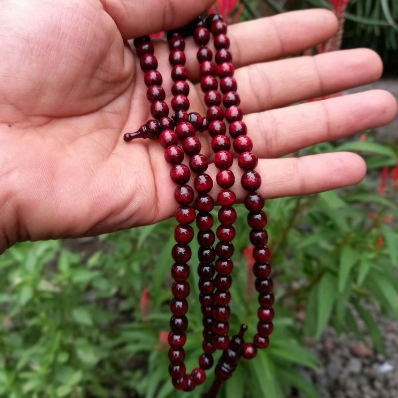 IMDAHANDICRAFT Tasbih tali arus warna 8mm tasbih tali arus merah tasbih akar bahar asli
