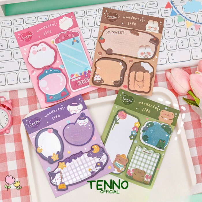 

TENNO Sticky Notes Set Isi 3 Gambar Berwarna Penanda Buku Estetik Lucu Karakter Stick Note Aesthetic Memo Pad