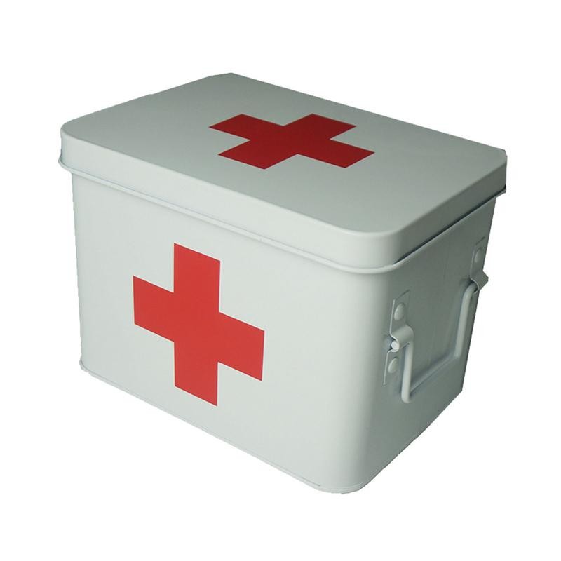 Survival Medicine Storage Box Portable Handle First-aid Kit Metal First Aid Box Kit With Large Space