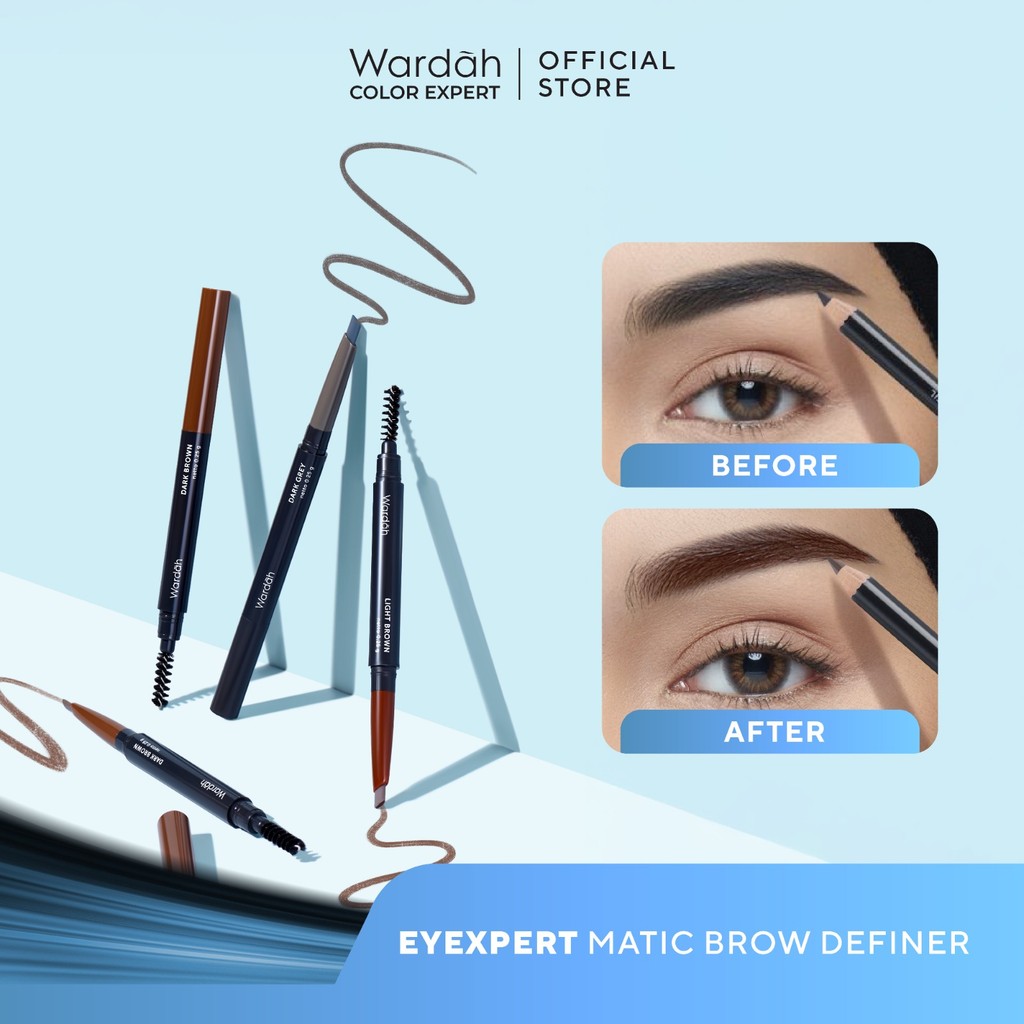 WARDAH EyeXpert Matic Brow Definer - Pensil Alis Anti Air dan Tahan Lama Hingga 8 Jam - Mudah Diguna