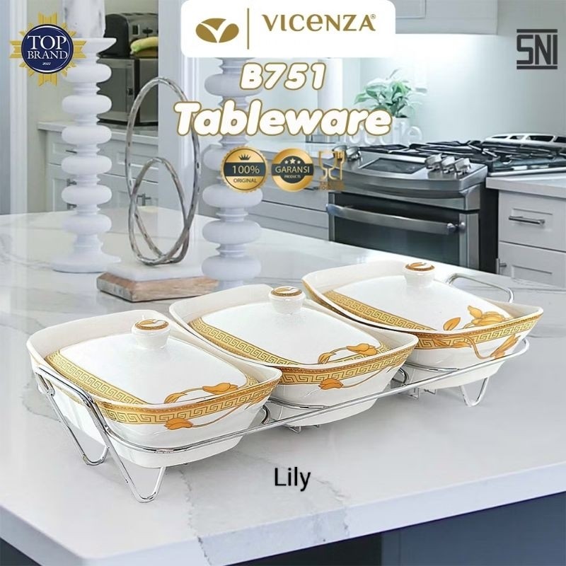 Prasmanan Wadah Saji Penghangat Keramik Vicenza Set 3 Pcs BBABC751