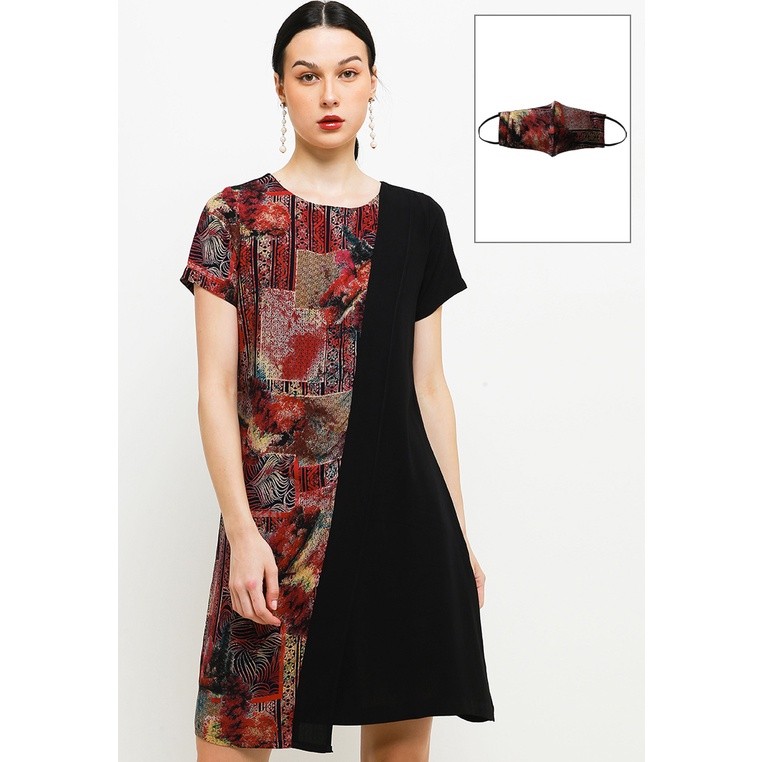 Mint Dress In Pink Abstract Print W/ Mask