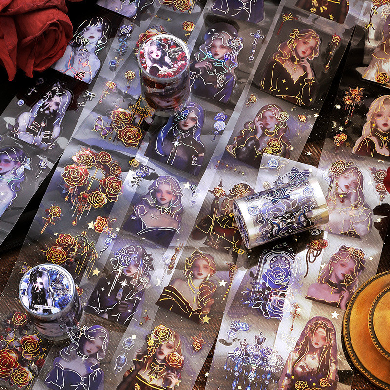 

1 pc Retro dark rose hot gold dream figure hand ledger DIY material decorative stickers hand made Collage material