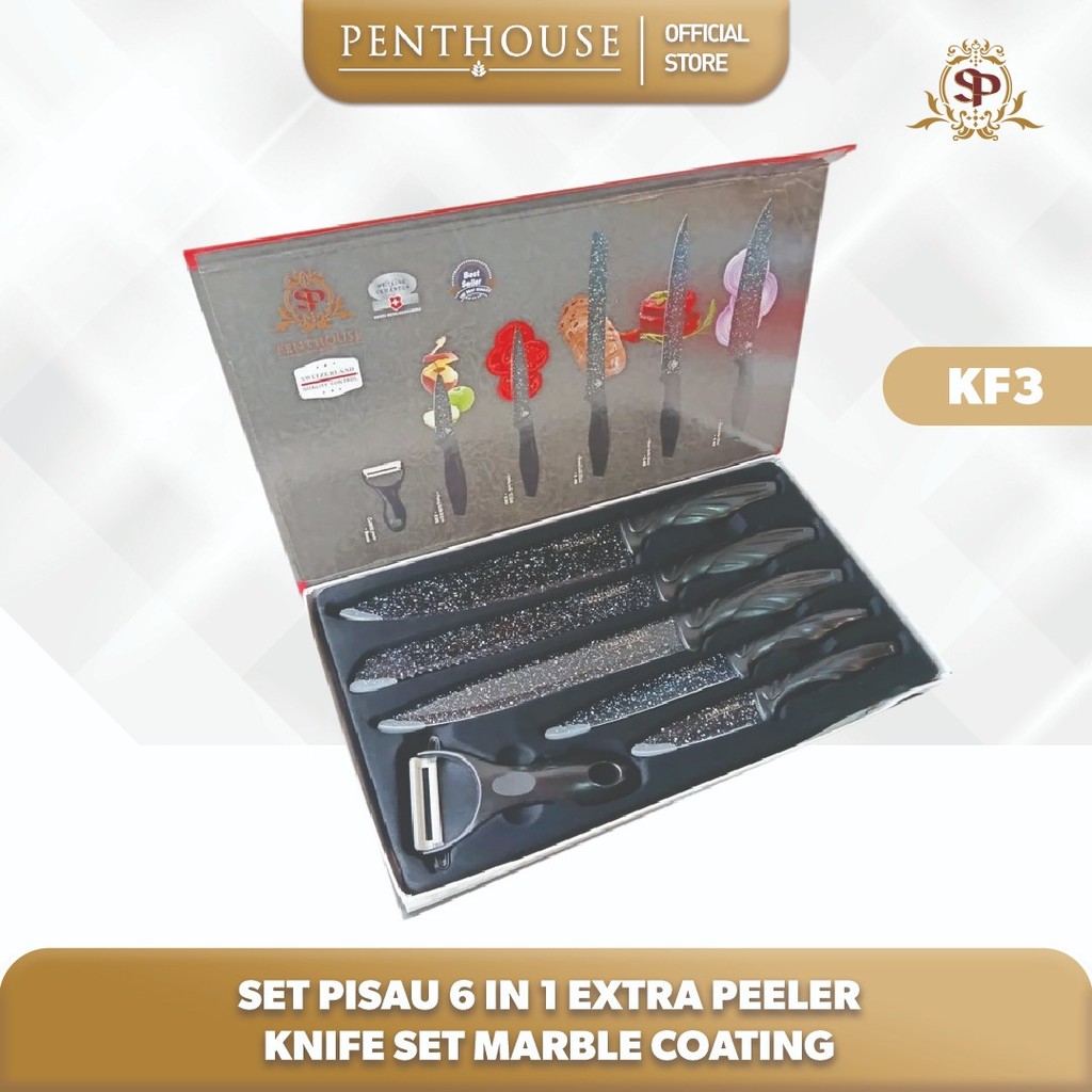 PENTHOUSE Pisau Set 6in1 Keramik Knife Set Marble Coating Pemotong Sayur Buah
