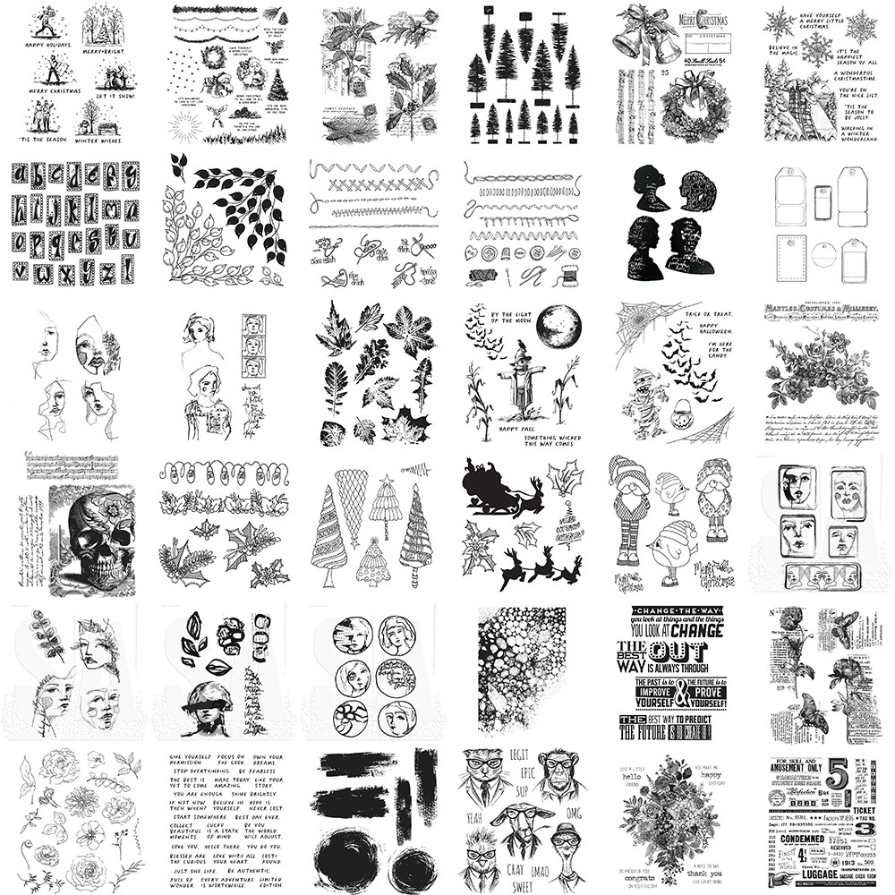 

Human Face Profile Clear Stamps Christmas Tree Leaves Ornament Warm Wishes Seal for DIY Scrapbooking Greeting Card Making