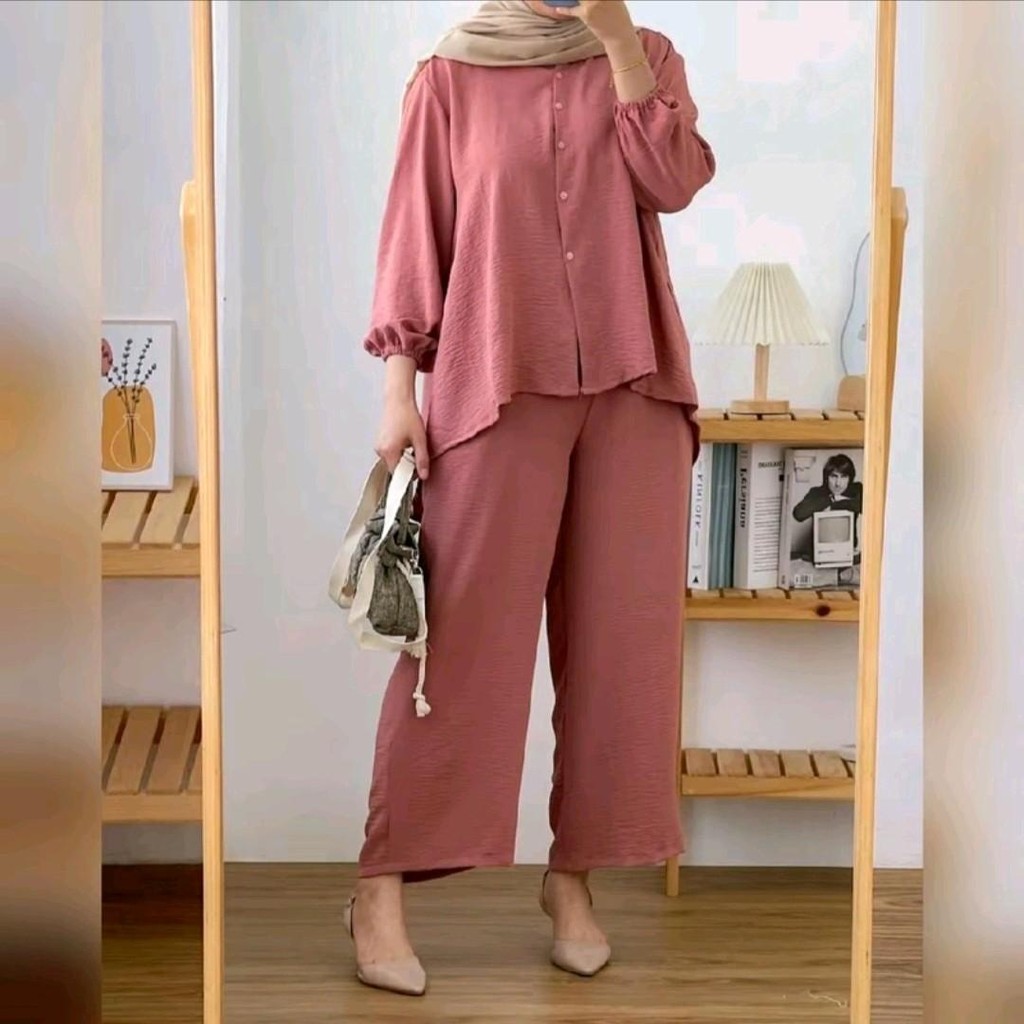 Setelan Wanita Azalea One Set Crinkle Airflow Atasan Celana Panjang / Setelan Muslim Azalea One Set 