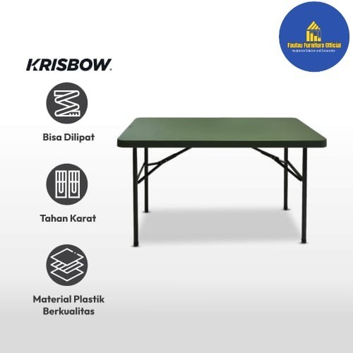 BEST QUALITY Meja Lipat Plastik Tebal Kaki Besi Minimalis  122x60x74cm_Hijau