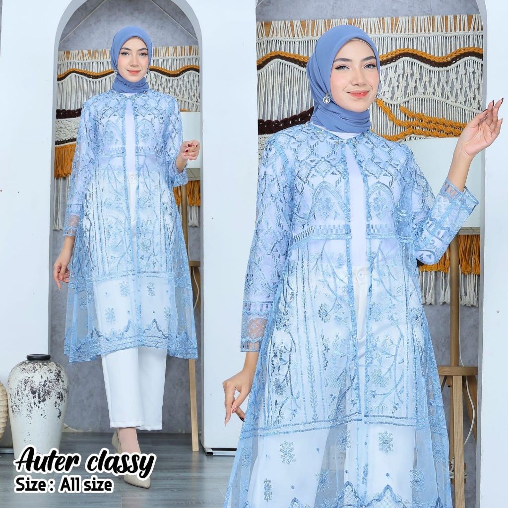 Kebaya Olshop Long Outer Brukat Tile Motif Etnik Cardigan Wanita Terbaru