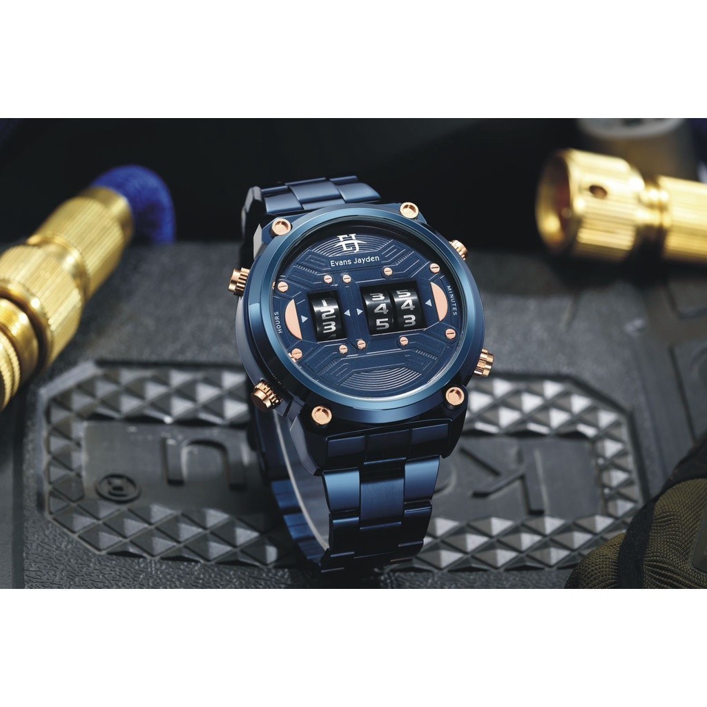 [ DISKON ] Evans Jayden Jam Tangan Pria 9424 Rantai Stainless Analog Turbine Water Resistant