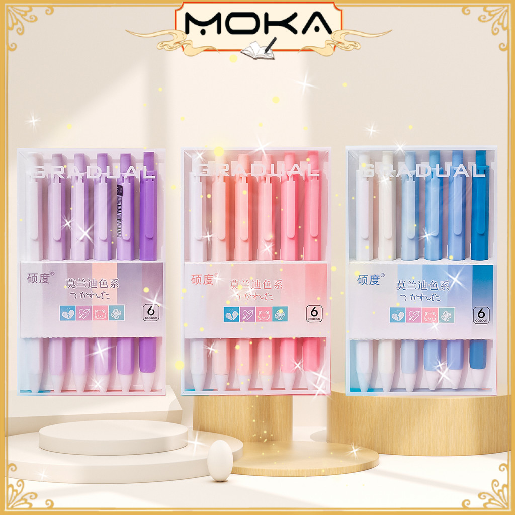 

MOKA 1 SET 6 PCS PULPEN MEKANIK TERBARU TINTA HITAM KEMASAN AESTHETIC WARNA GRADIENT POLOS MKP63