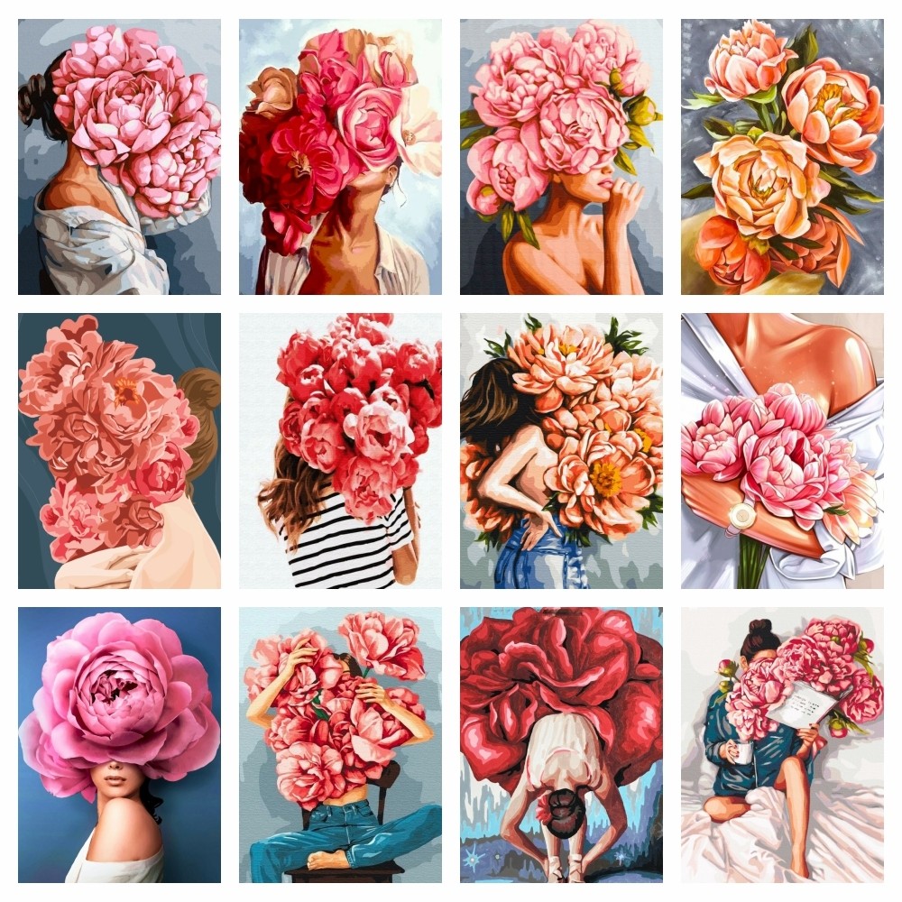 

AZQSD Adult Paint By Numbers Woman Flower Coloring On Canvas Rose Peony Girl Framed Art Figure Sexy Draw DIY Gift Wall Decor