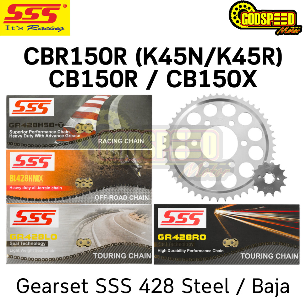 GIRSET GEARSET SSS 428 STEEL SILVER BLACK GOLD CBR150R K45N K45R CB150R CB150X RANTAI REGINA ORO RH2