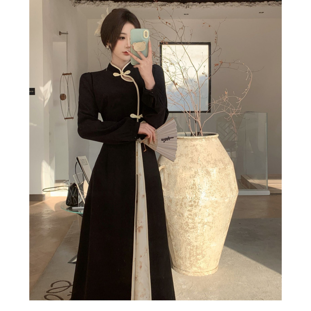 Elegant Oriental Dress - Sentuhan Cheongsam Modern Dress Cina Elegan - dress hitam long dress cheong