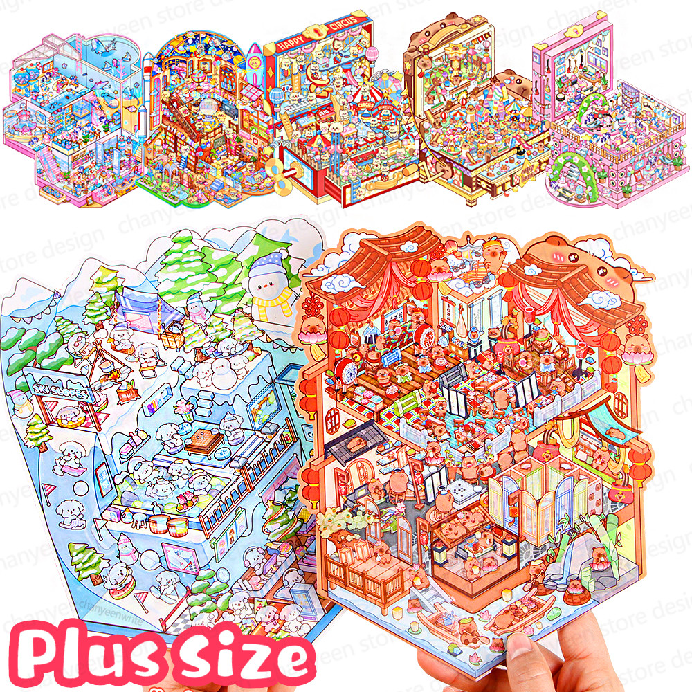 

DIY Plus Size Treasure Box World Landscape Sticker 3D Pocket Cabin Scene Stickers Gift for Kid Child