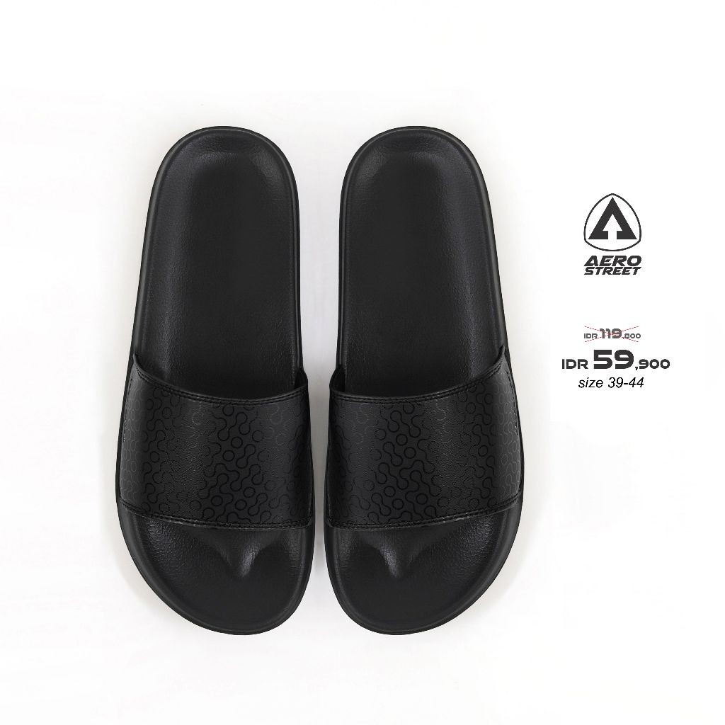 [NEW PROMO] Aerostreet 39-44 Davion Hitam Hitam - Sandal Selop Pria Wanita BAAAA