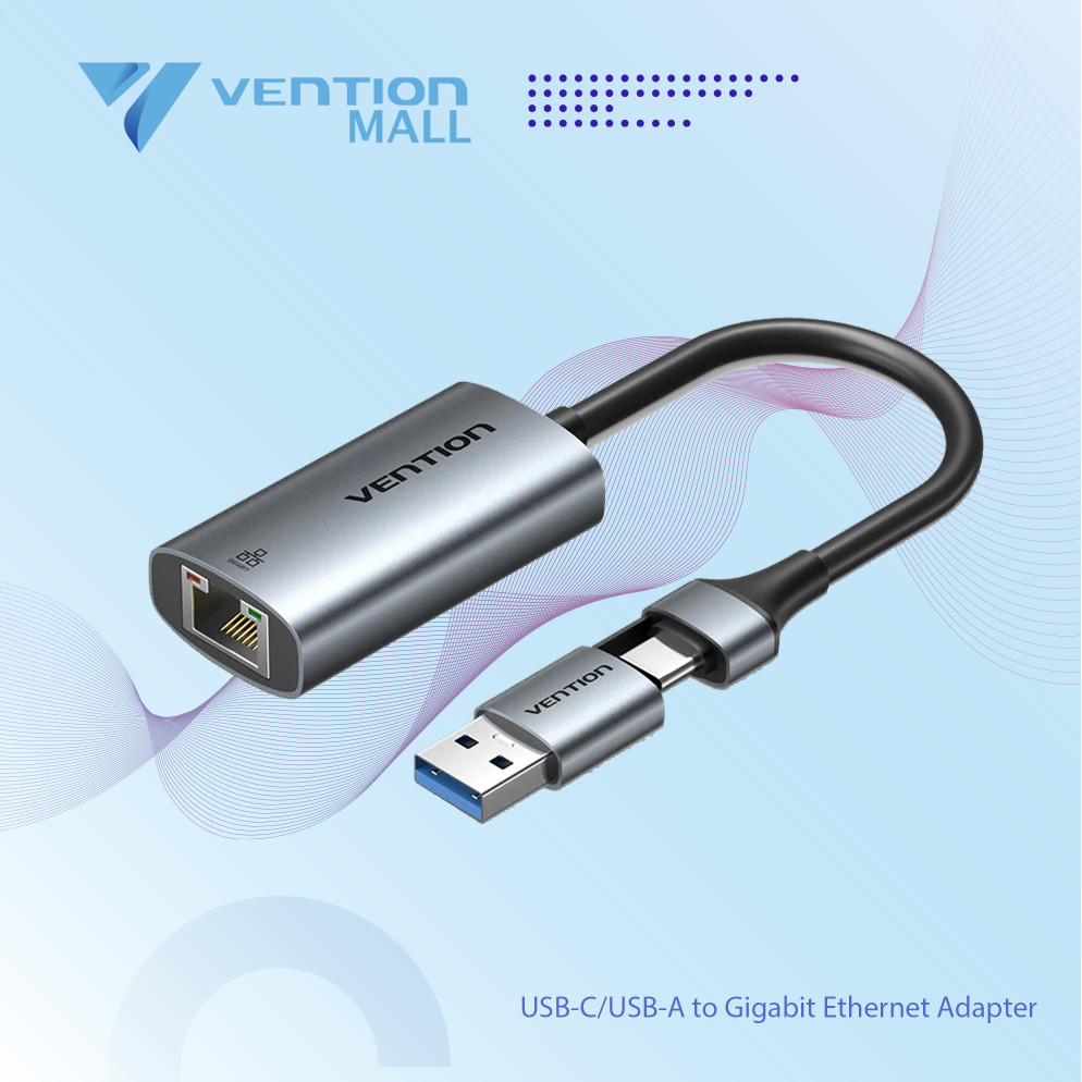 Vention Adapter Dual USB A 3.0 Type C to RJ45 LAN Gigabit Ethernet Network Adaptor