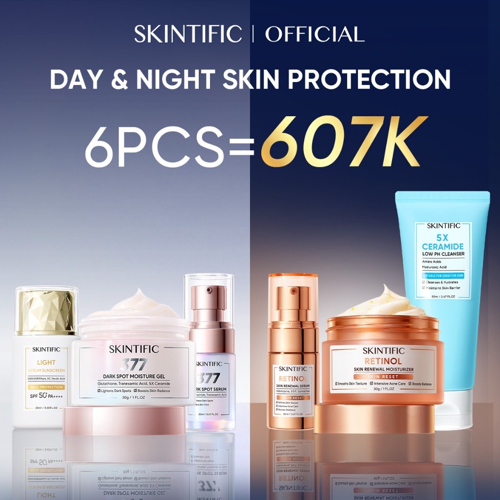 SKINTIFIC - 6pcs Paket Skincare Set | Retinol Skin Renewal Serum 20ml + Retinol  Moisturizer 30g + 5