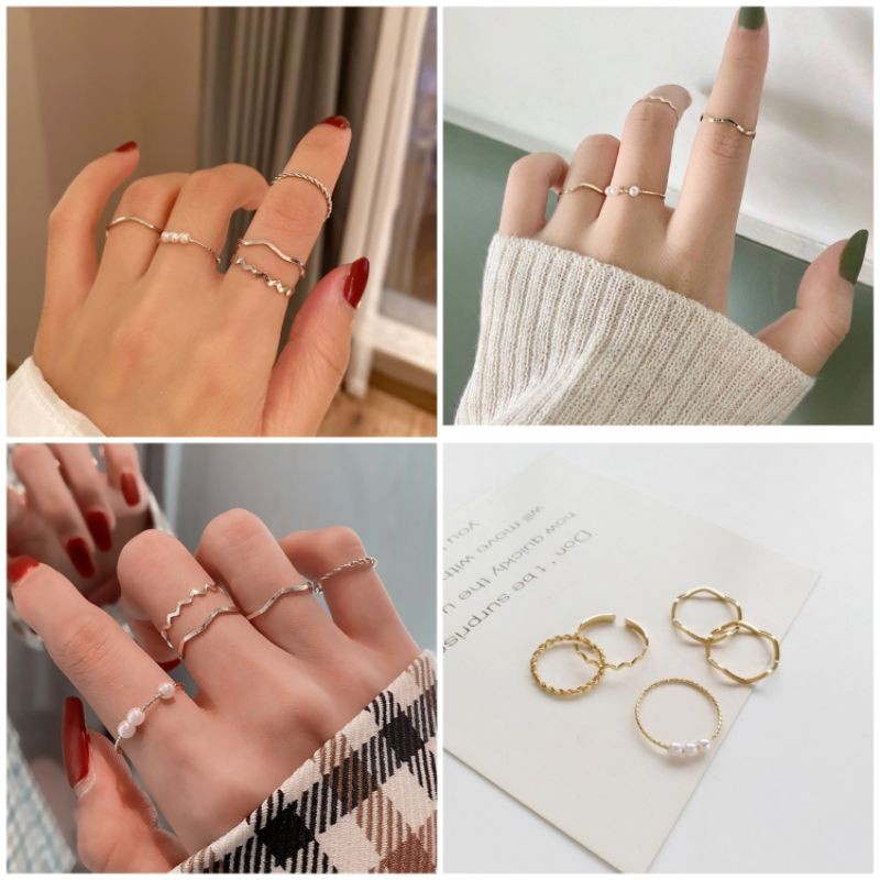 [TERLAKU] Cincin Set 5 Pcs Gaya Korea Aksesoris Fashion Wanita