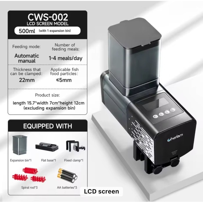 Yee Cherlam LCD Screen Pakan Ikan Otomatis Automatic Fish Feeder Alat Pemberi Makan Ikan Timer Aquar