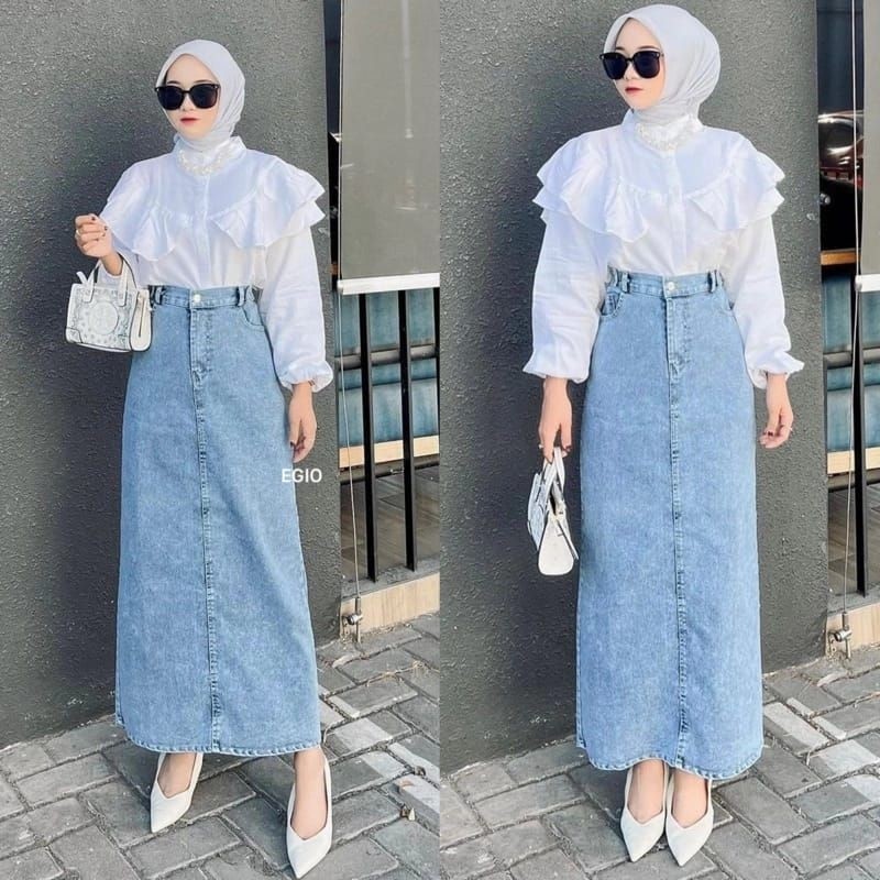BAHAN PREMIUM / Rok Jeans Theana Skirt Panjang Rok Span Panjang Rok Korean Style