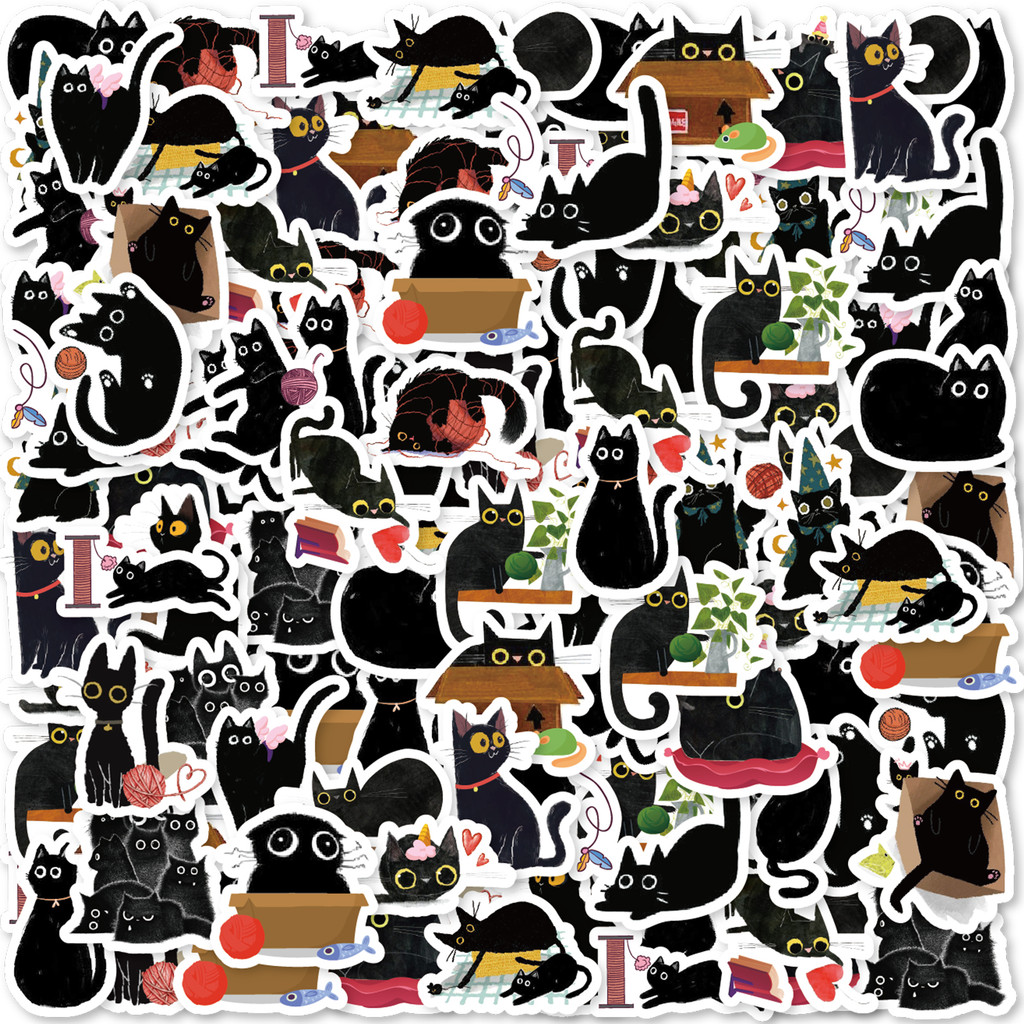 

Etori Life 45pcs/Box Black Cat Stickers Waterproof DIY Computer Washi Scrapbooking for Water Battle Creative Stationery