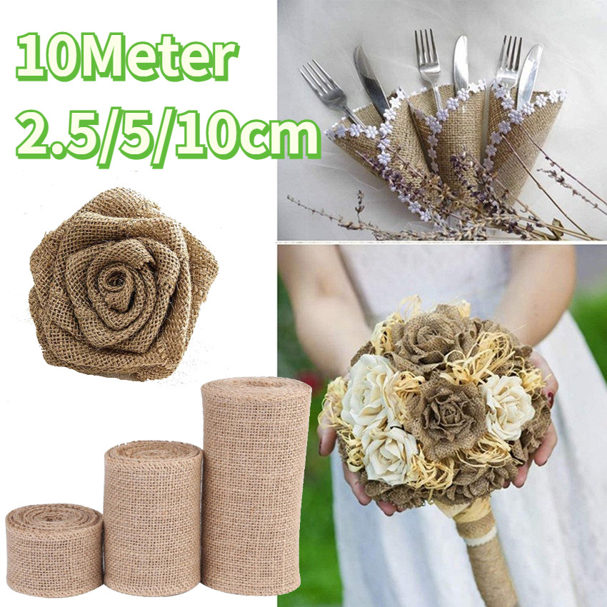 

Pita Kain Goni Natural Pita Burlap Jute Ribbon Dekorasi Vintage Goni Jute DIY Craft 1 Roll Panjang 10 Meter Lebar 2.5 Cm 5 Cm 10 Cm